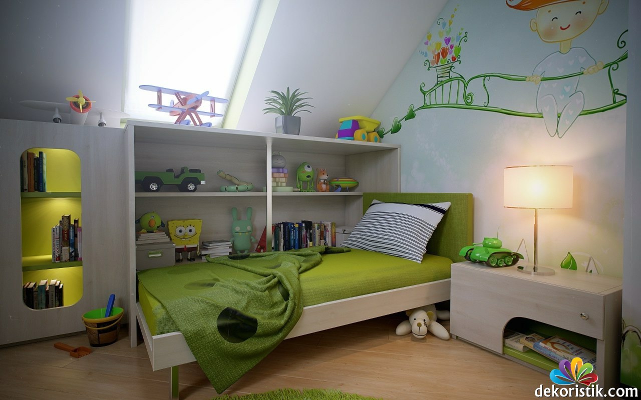 beyaz yeşil renk çocuk odası ve duvar çıkartması