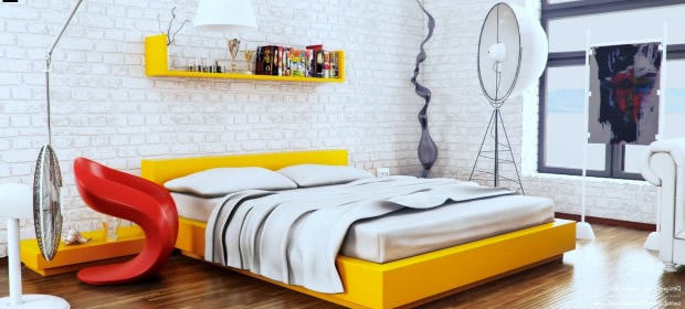 Sarı Beyaz Renk Yatak Odası