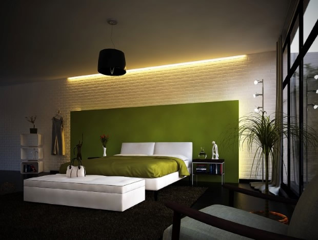 Yeşil Beyaz Modern Yatak Odası Modelleri