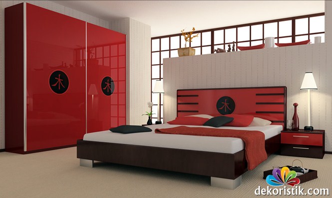 kırmızı yatak odası dekorasyonu