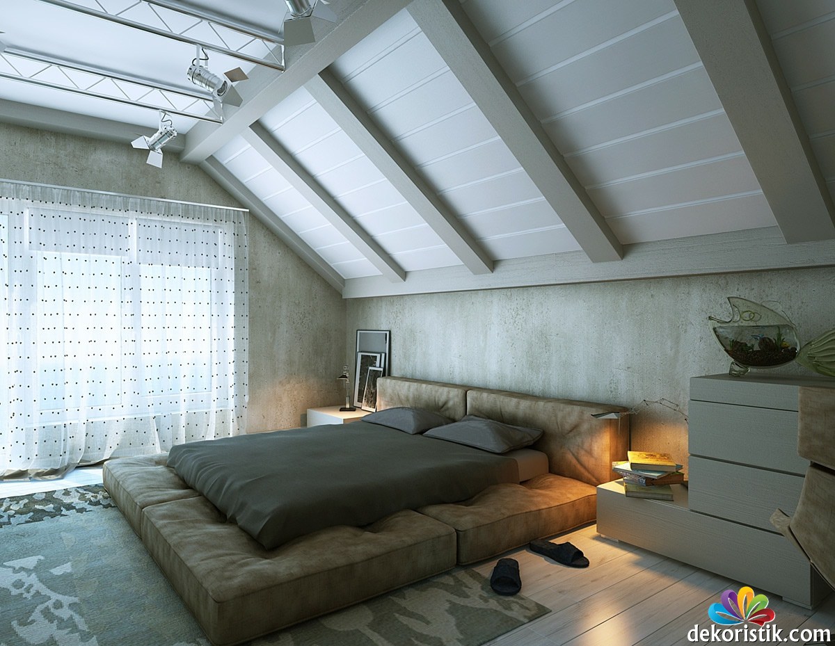 modern çatı katı yatak odası