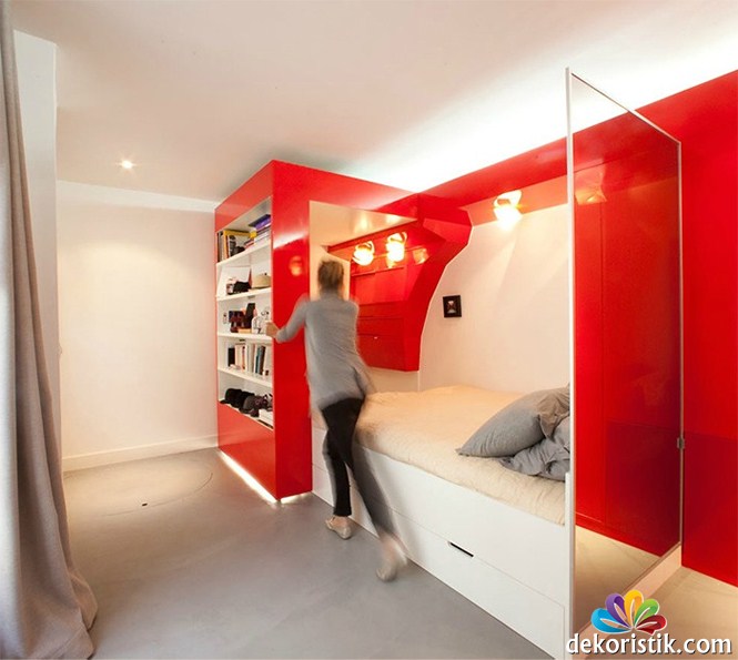 kırmızı sürgülü yatak odası