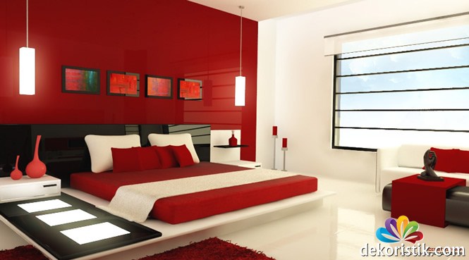 modern kırmızı yatak odası