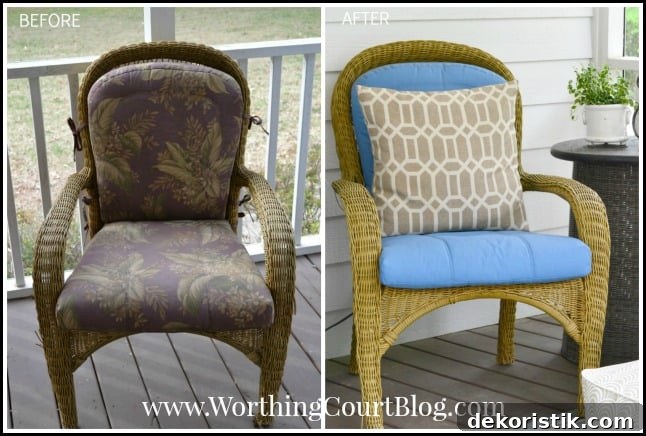 Waterproof outdoor cushions painted with chalk paint.