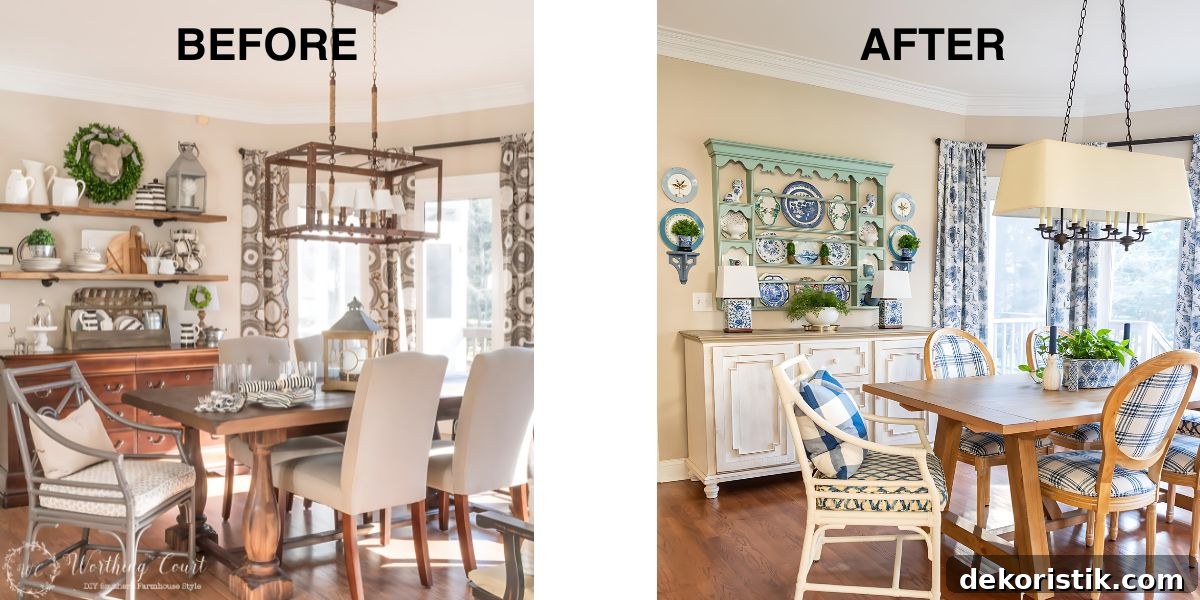 graphic with before and after breakfast room makeover