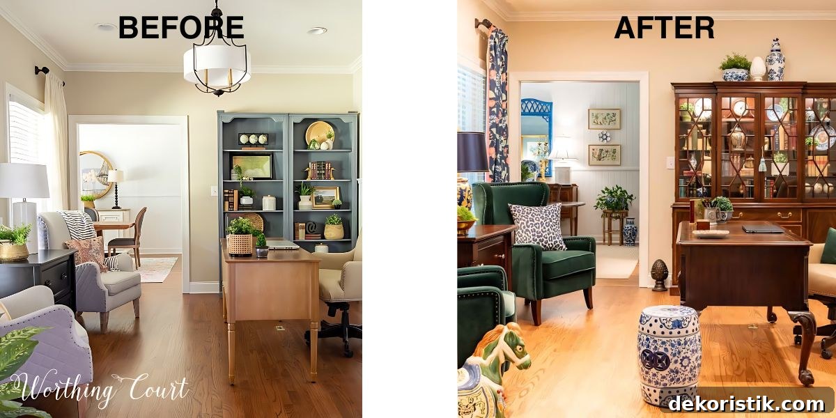 graphic with before and after home office makeover