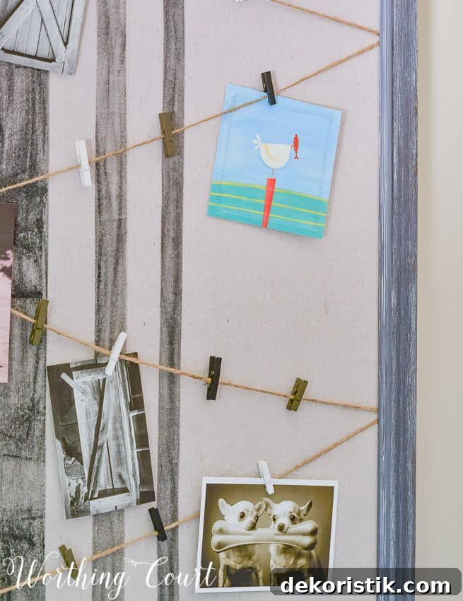 Transform a Cluttered Laundry Room into a Bright, Organized Space 12 Run twine across a bulletin board and use cute clothespins to display small cards and pictures.
