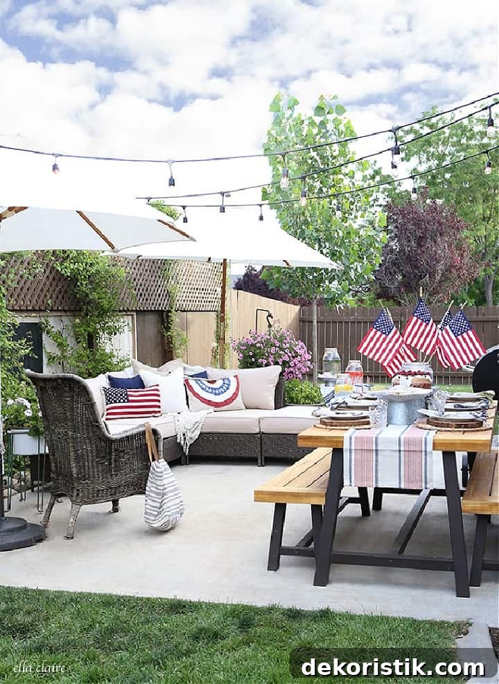Patriotic Red, White and Blue Decorating Ideas 2 outdoor entertaining space with patriotic decor