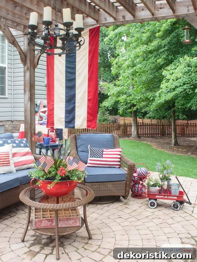 Patriotic Red, White and Blue Decorating Ideas 8 outdoor seating area with red white and blue decor
