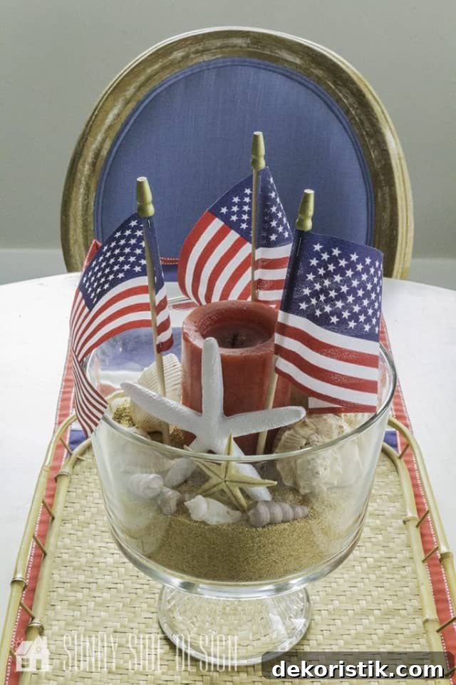 Patriotic Red, White and Blue Decorating Ideas 11 table centerpiece with american flags