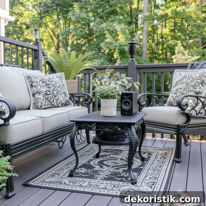 Backyard and Patio Ideas to Transform Your Outdoor Space 15 outdoor seating area with traditional wrought iron furniture on a deck