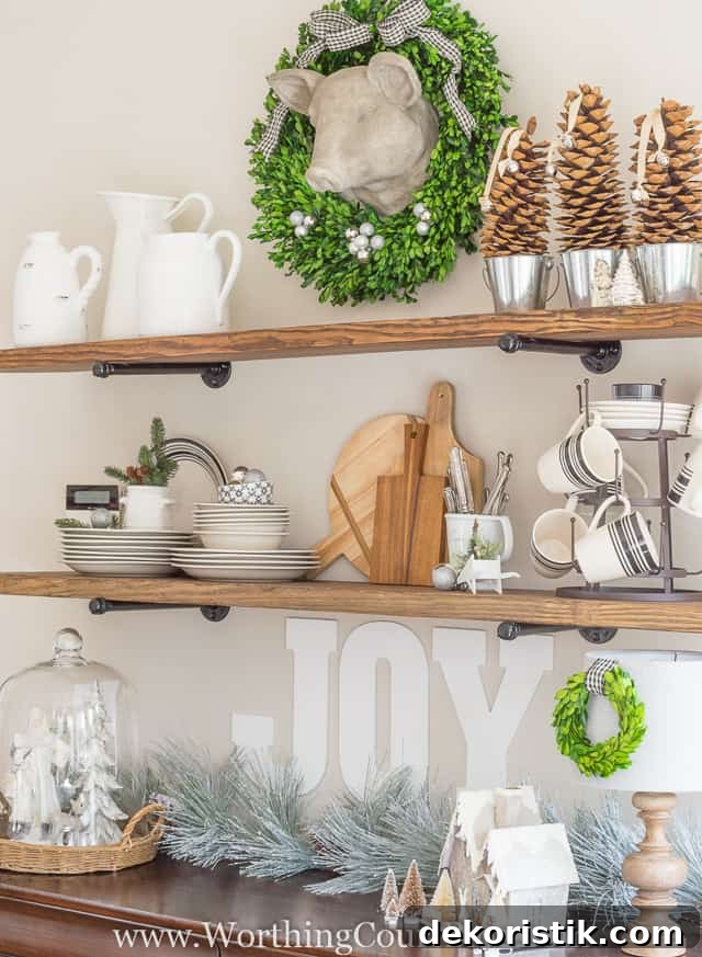 A white Joy sign is on the wall below the last open shelf.