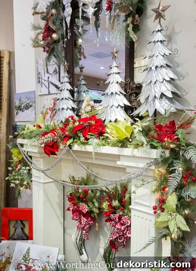 How To Decorate A Christmas Garland - Directions From A Pro with a fireplace mantel all decorated.