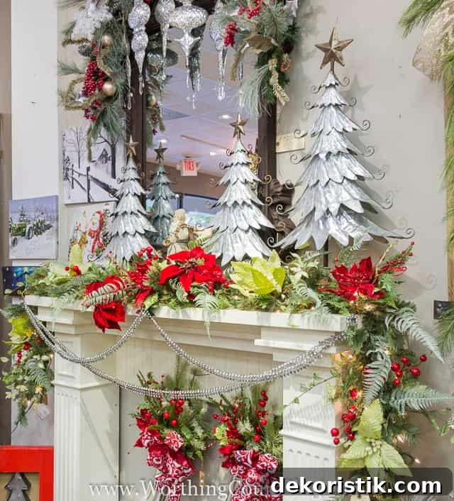 The garland on the fireplace mantel trailing down the sides.