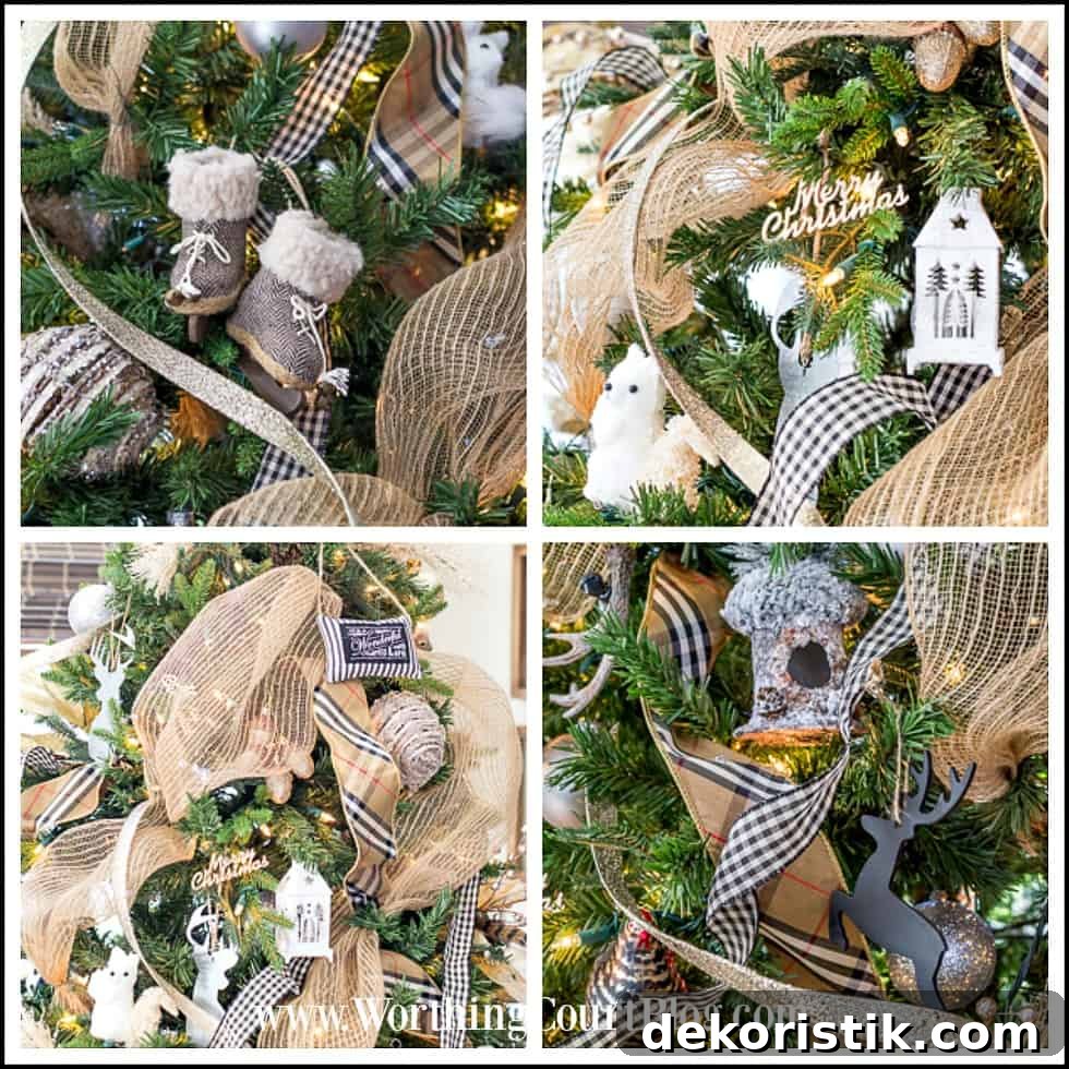 Finally: Christmas Tree and Mantel Decor Reveal 8 A collage of Rustic & Luxe Christmas Tree Ornaments.