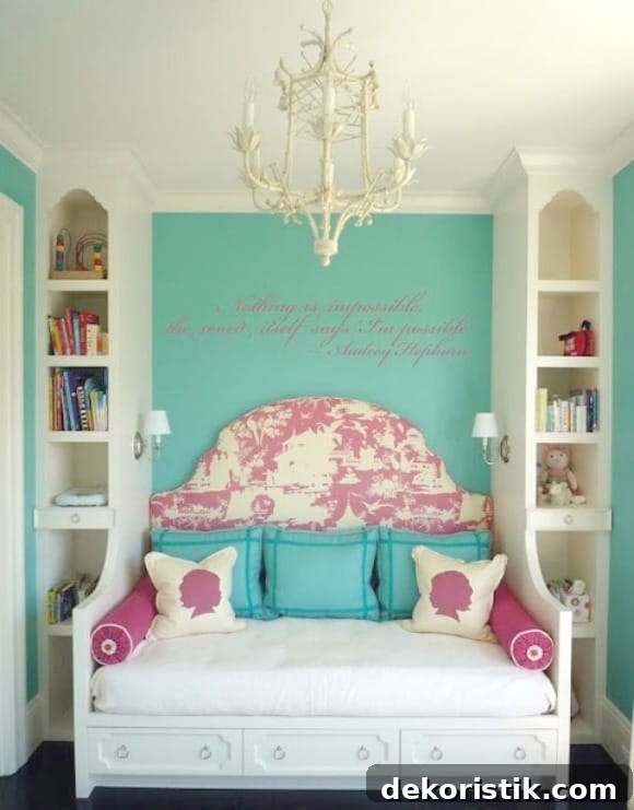 A daybed with built-in bookshelves to save floor space.