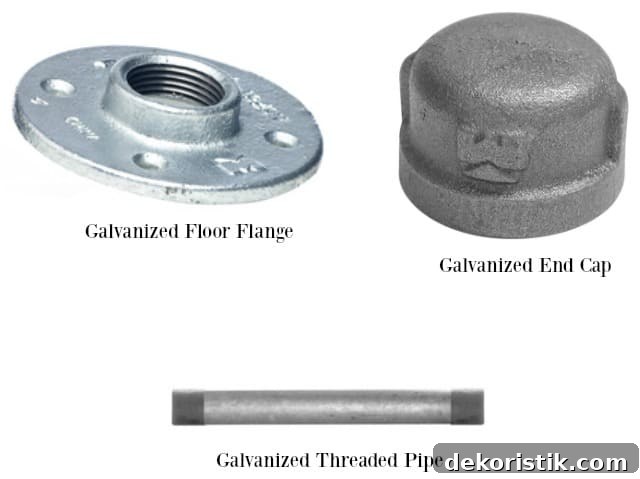 Galvanized plumbing parts used for rustic industrial shelf brackets