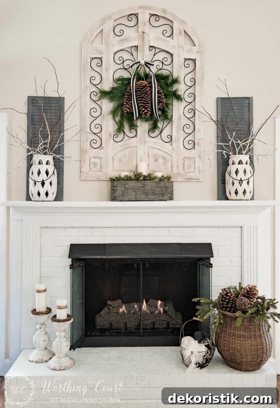 Winter Fireplace And Mantel