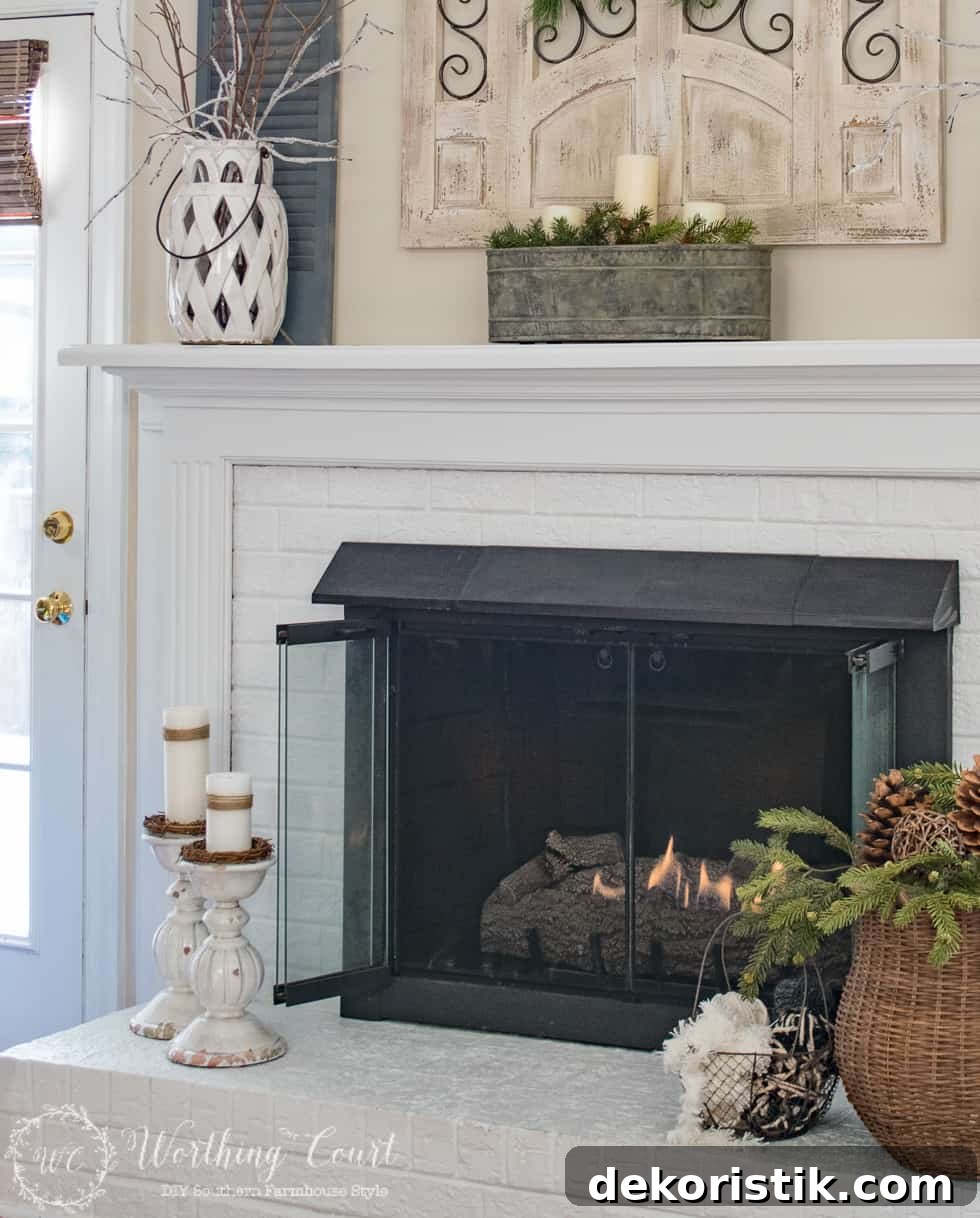 Winter Mantel And Fireplace