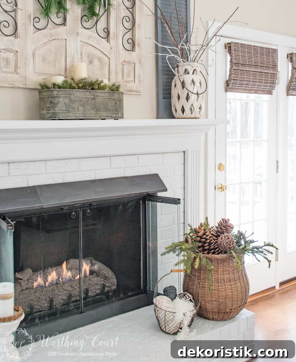 Winter Mantel And Fireplace