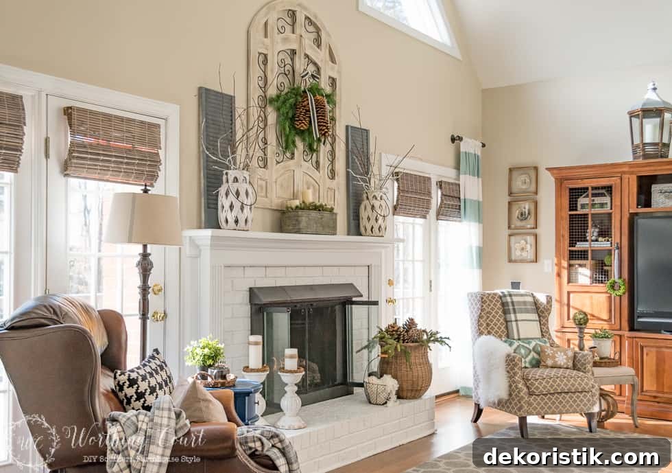 Winter Mantel And Fireplace