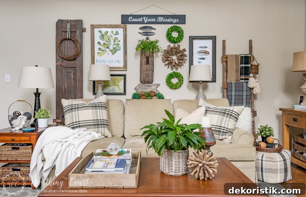 Rustic Gallery Wall Above The Sofa