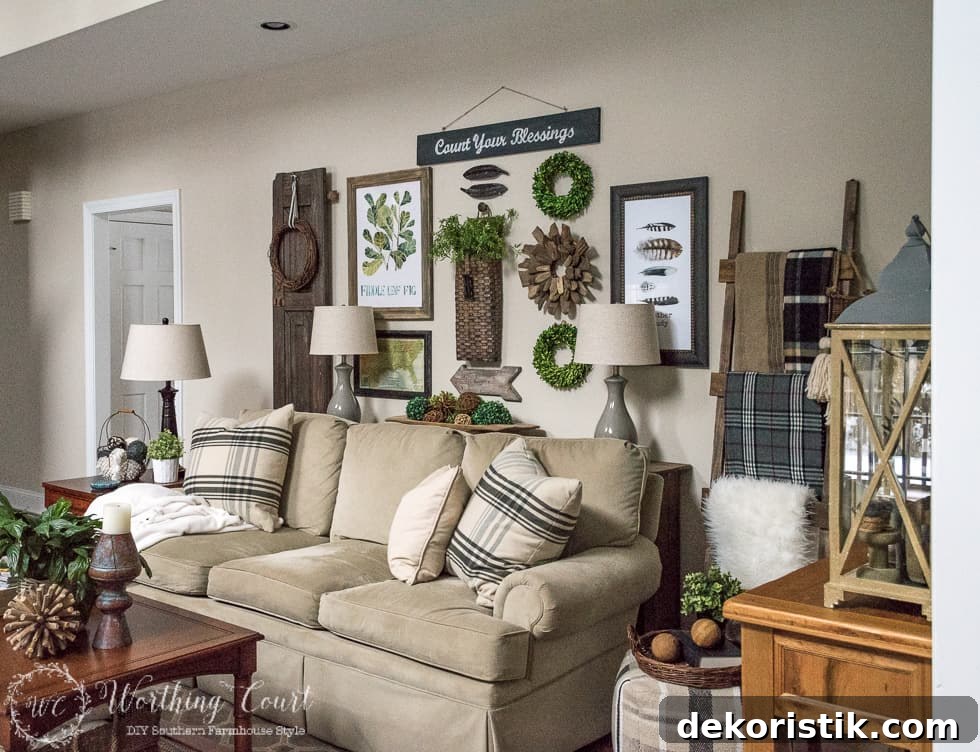 Rustic Gallery Wall Above The Sofa
