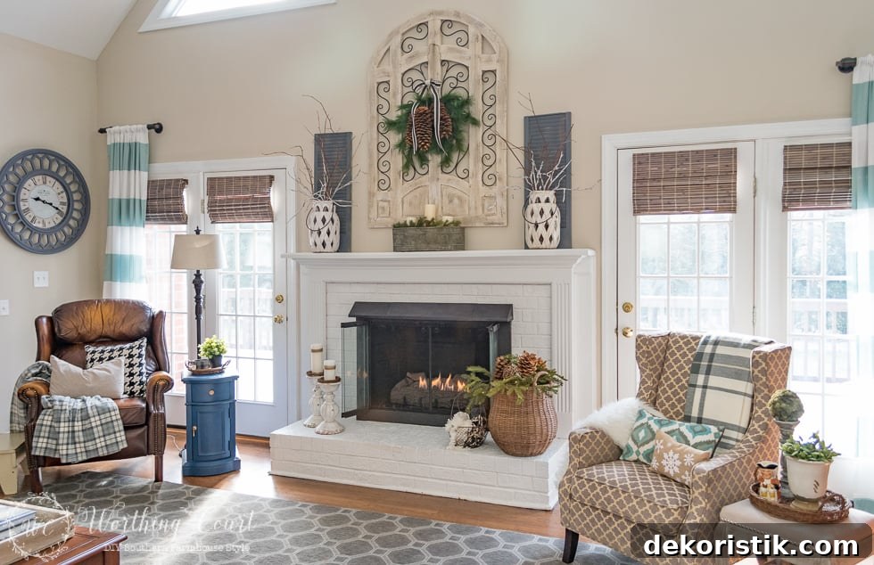 Winter Mantel And Fireplace