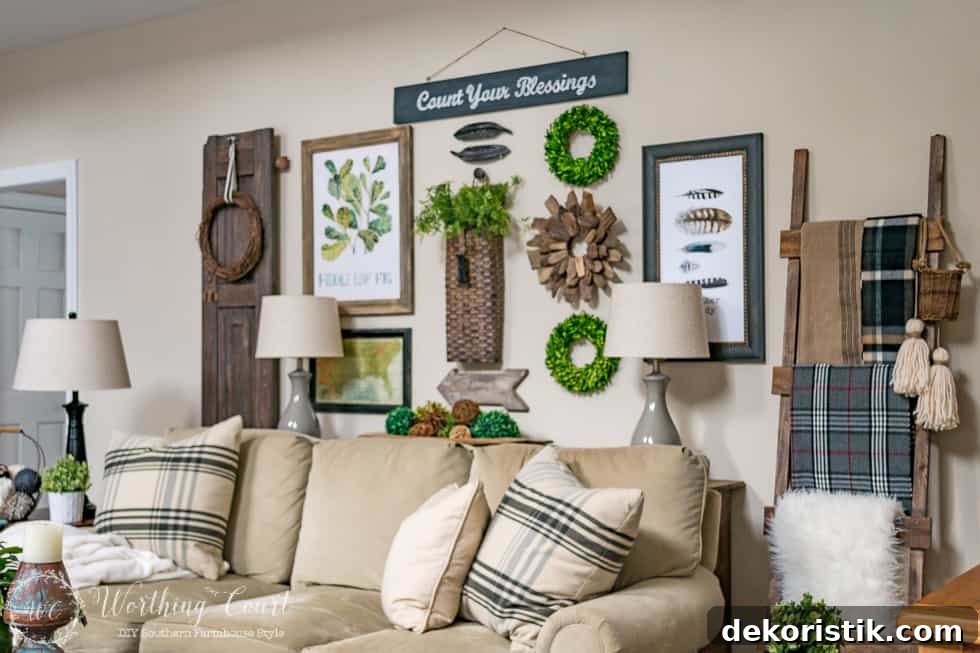 Rustic Gallery Wall Above The Sofa