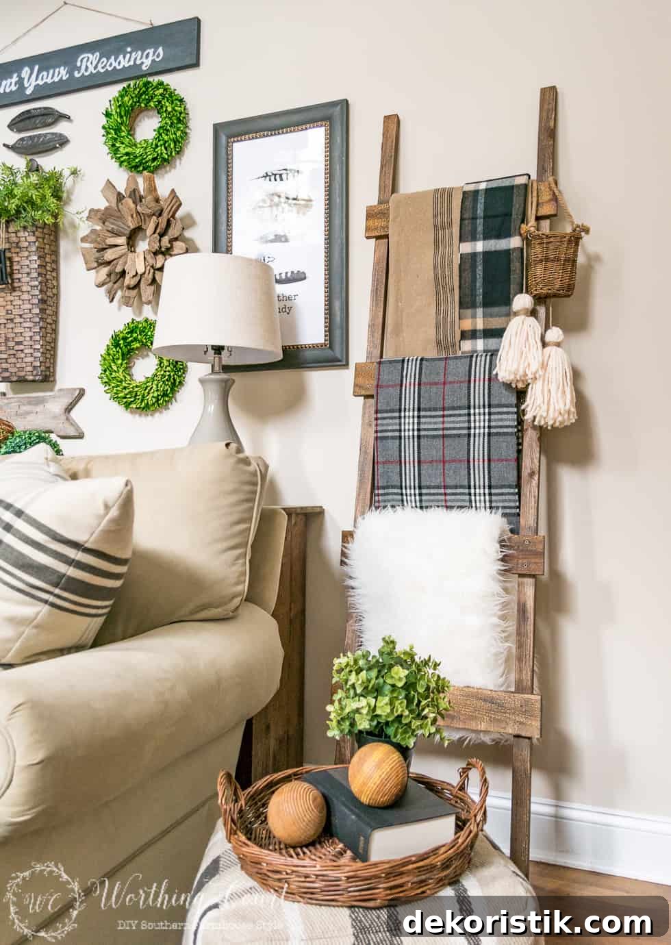 Rustic Gallery Wall Above The Sofa