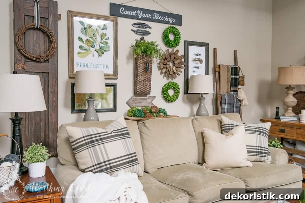 Rustic Gallery Wall Above The Sofa