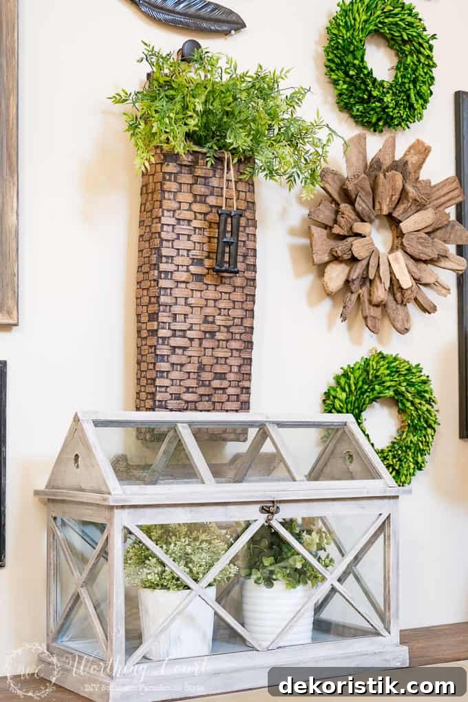 Fill a terrarium with faux greenery for easy spring decorating.