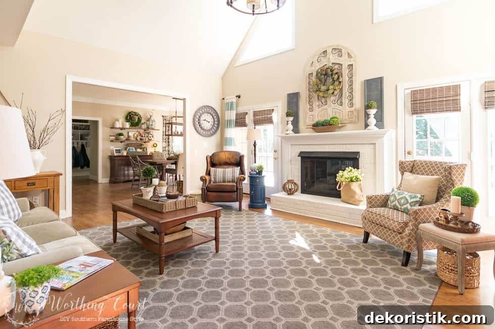 The before and after of this family room is amazing. It was taken from dark and dated to light and bright filled with rustic farmhouse touches.