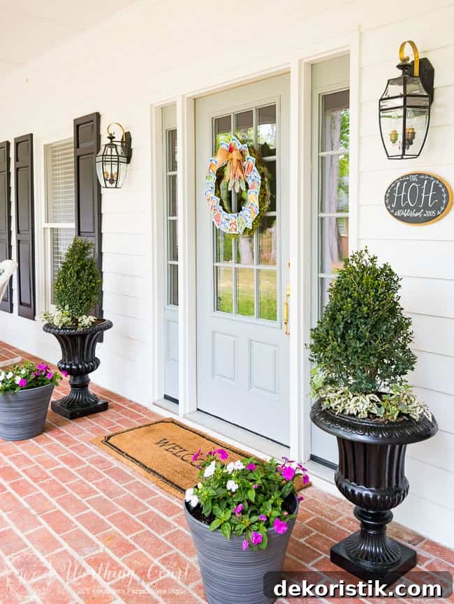 Farmhouse style front porch and easy containers