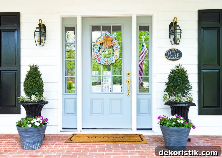 Farmhouse style front porch and easy containers
