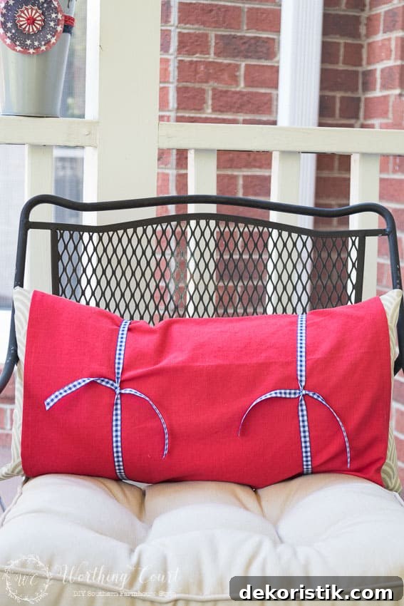 Don't buy holiday or season specific pillows. Simply wrap existing pillows with a piece of fabric and tie in place with a bit of ribbon.