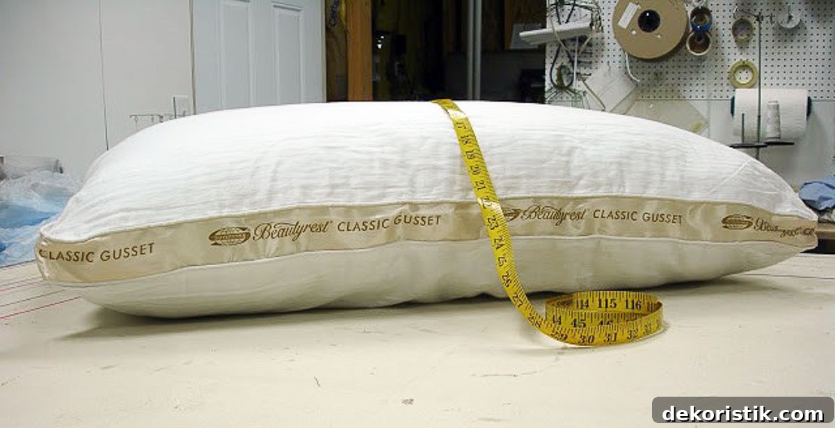 measuring tape lying across the top of a pillow to get the measurements for a custom pillow sham