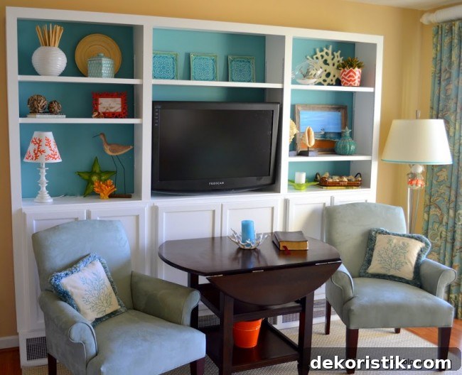 Tiny Beach Condo Remodel: Coastal Makeover Part 1 3 Built-in bookcases after renovation