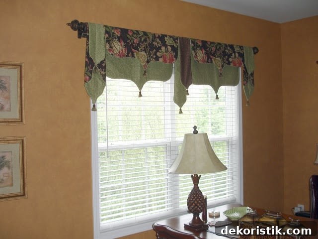 Moroccan valance window treatment in small office