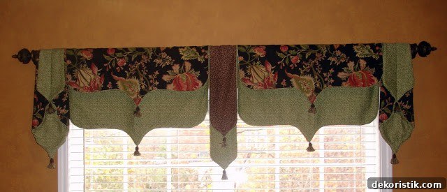 Close-up of drapery hardware and valance detail