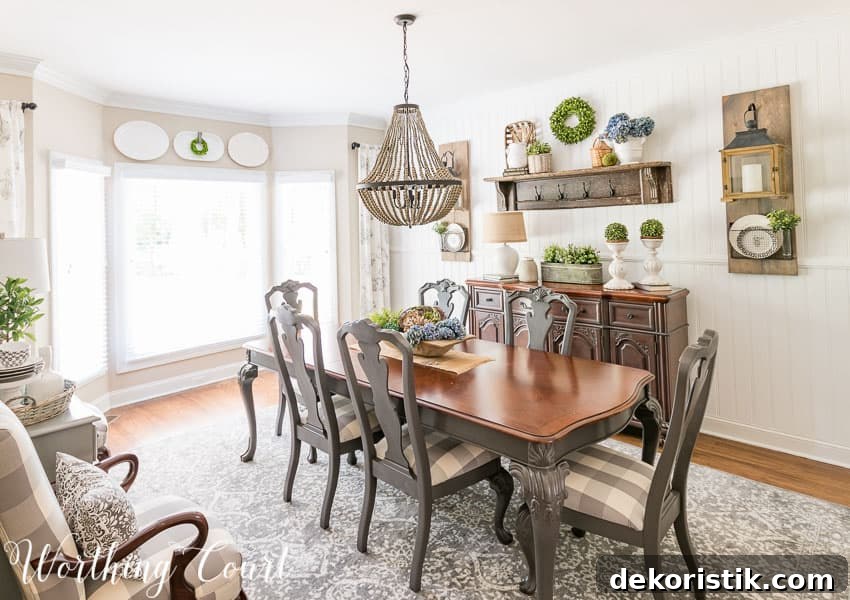 Farmhouse Dining Room Makeover Reveal - featuring a faux shiplap planked wall