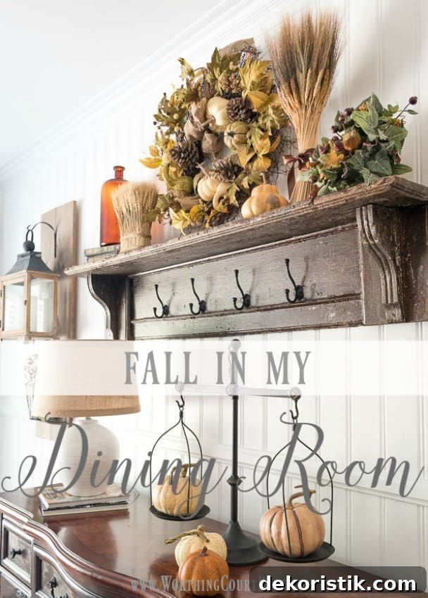 Fall decor in a farmhouse style dining room.