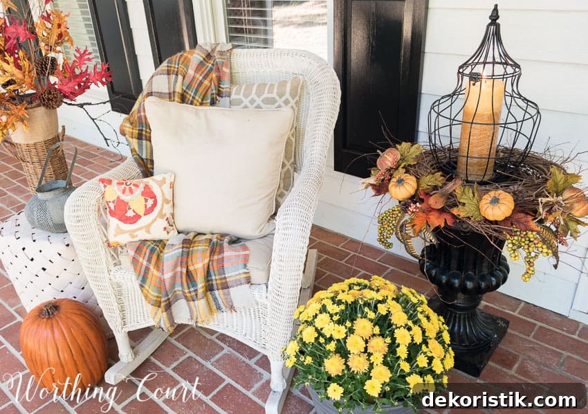 Fall front porch rocker and throw