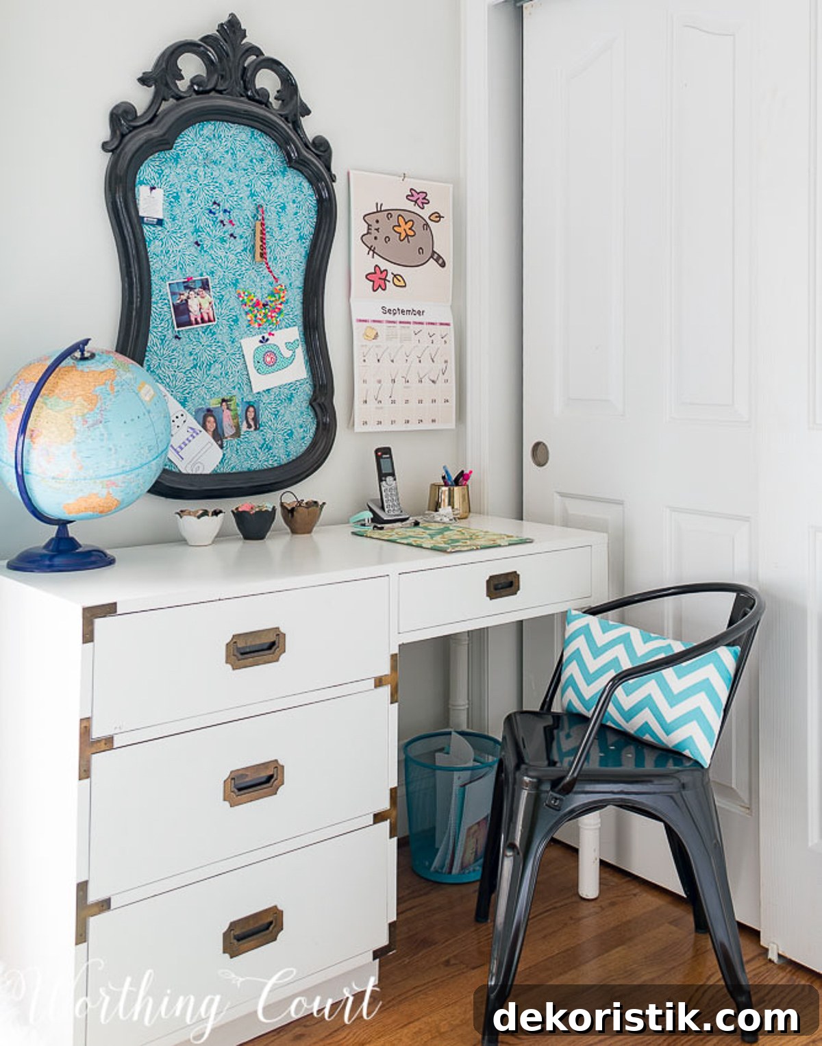 DIY bulletin board made from a thrifted mirror frame