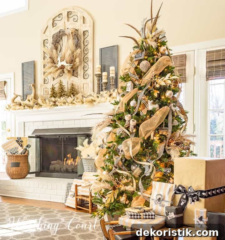 5 Christmas Prep Tasks to Do Today 9 Christmas tree and fireplace decorated with neutral colors.