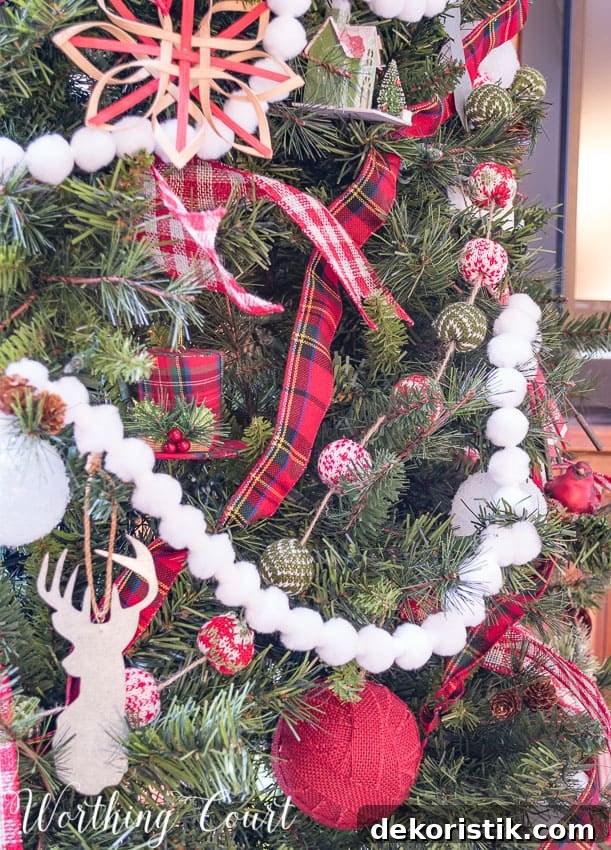 Christmas tree garlands in white and red plaid.