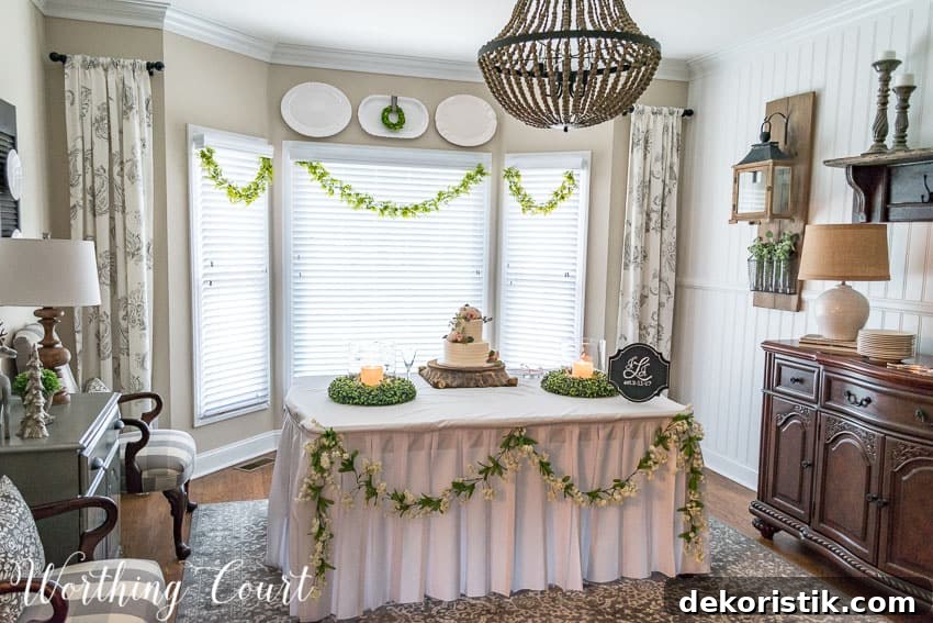 Unforgettable Weekend at Worthing Court 4 Dining room set up for a wedding cake cutting.
