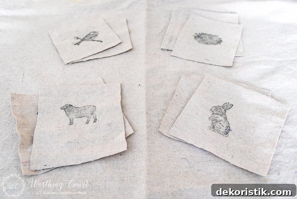 Stamped Dropcloth Easter Ornaments