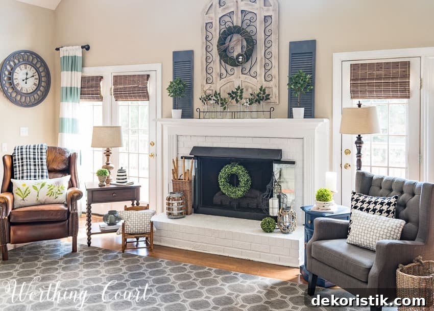 A fresh farmhouse style spring fireplace || Worthing Court