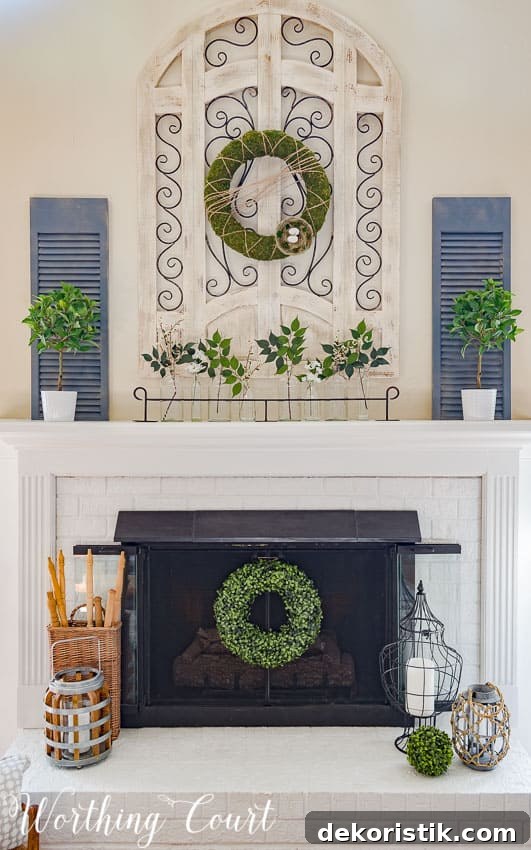 An easy farmhouse style spring fireplace || Worthing Court